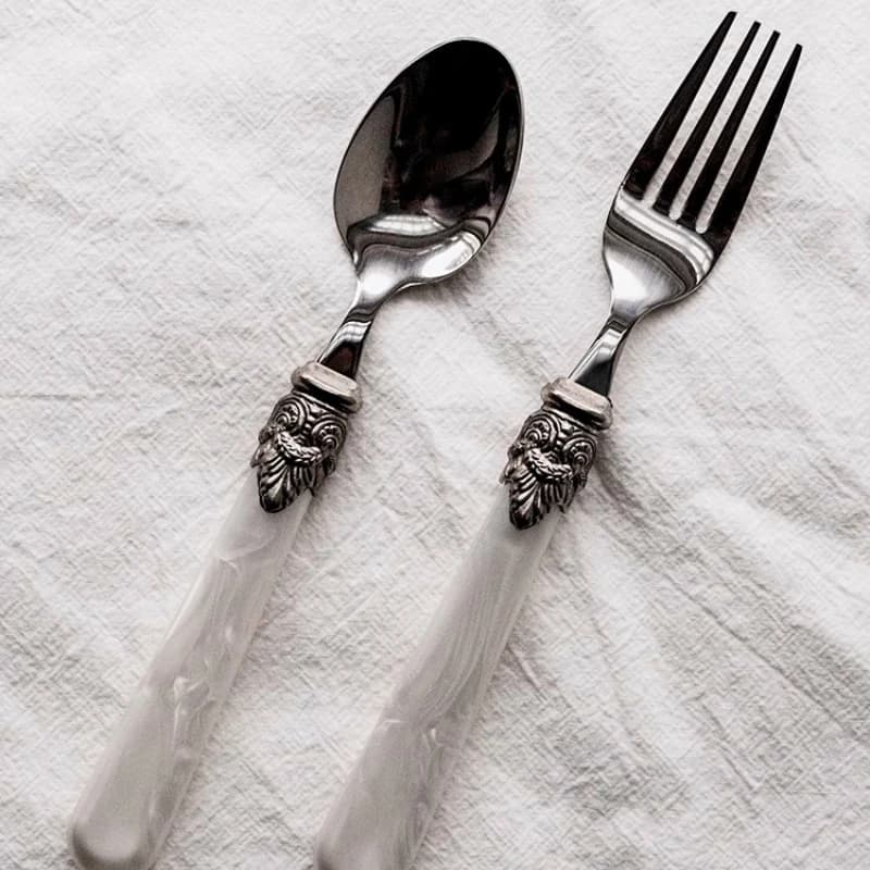 Sollievo 304 Forchetta Cucchiaio In Acciaio Inox Coltello Nordico Luce di Lusso Retro Perla Manico In Resina Pendolo Cucchiaio Da Dessert Forchetta Principale Cucchiaio