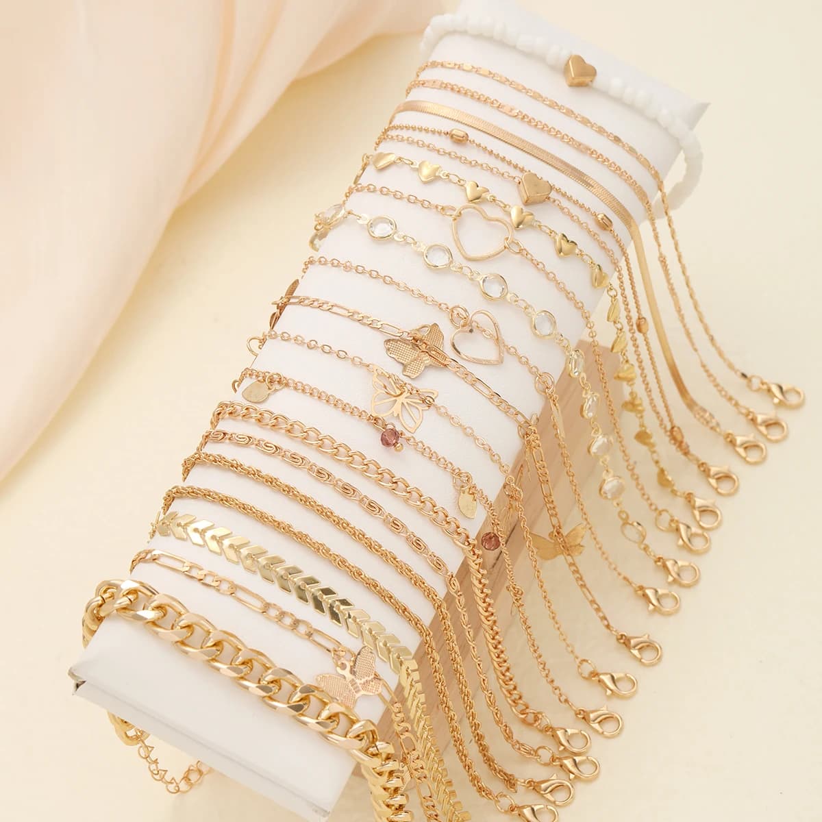18K Gold Plated Stainless Steel 20Pcs Twisted Snake Chain Anklet Set Boho Vintage Simple Foot Jewelry Summer Beach Ankle Bracelets For Women Birthday Vacation Gift