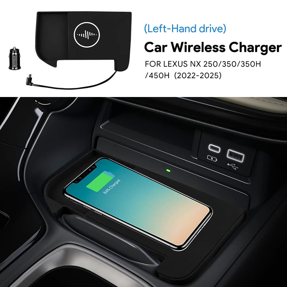 Caricatore Wireless per Auto 15W con Supporto per Ricarica Rapida del Telefono Cellulare, Pannello in PVC, per Lexus NX 250/350/350H/450H 2022 2023 2024 2025 2026 LHD