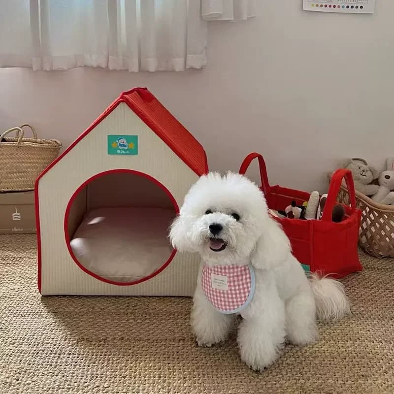 for Red Pet House Tent Semi Enclosed Cat Bed Dog Bed With Removable Washable Cushion