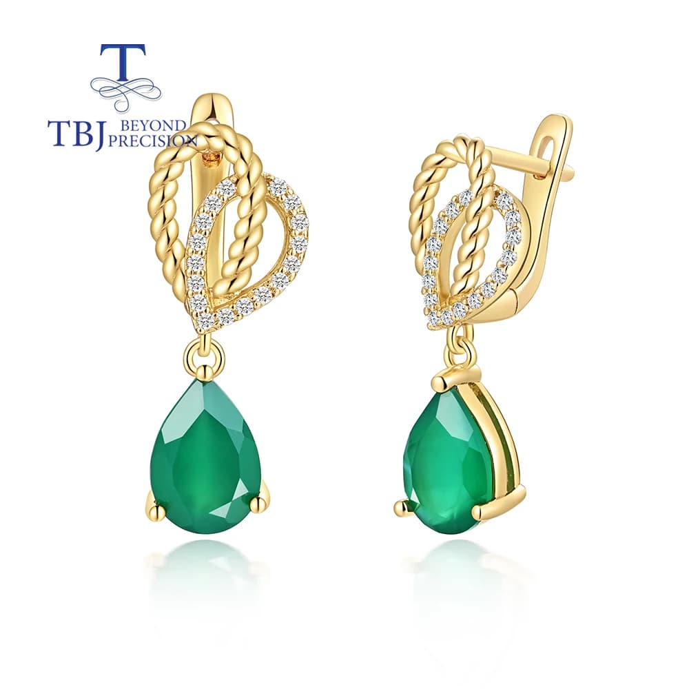 Nuovi orecchini estivi con pietre preziose naturali di agata verde per le donne, design alla moda, gioielleria raffinata in argento sterling 925