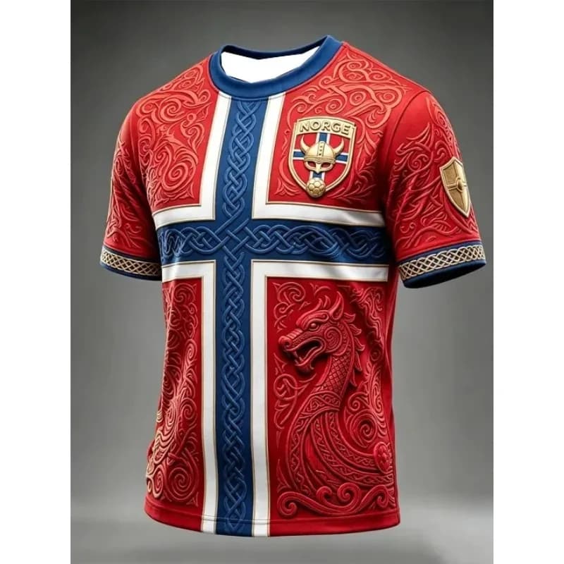 3D Embossed Nordic Mythology Graphic Sports T-shirt, Retro Match & Training Jersey for Men Football Fans