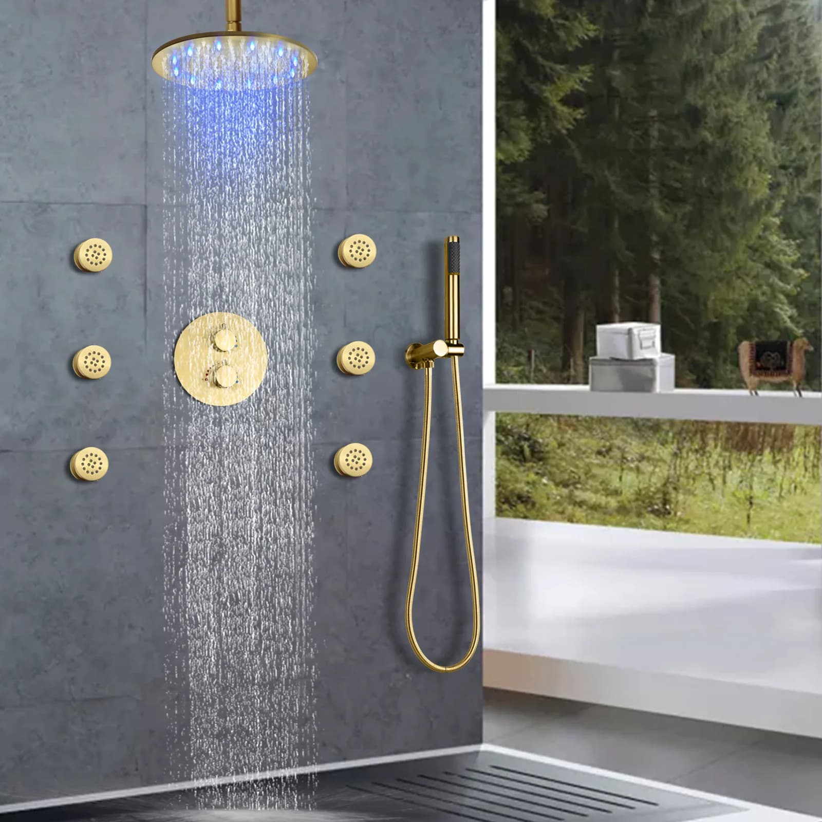 Indoor LED Ambient Light Shower Headset Kit for Home Hotel, Thermostatic Shower Headset Kit for Bathroom