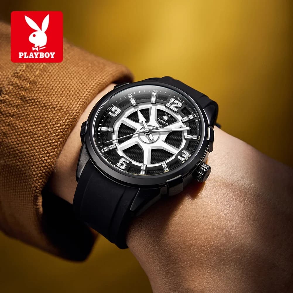 PLAYBOY 3519 Quartz Movement Watch Cool New Style Silicone Strap Luminous Function 30m Waterproof Classic Watch For Men