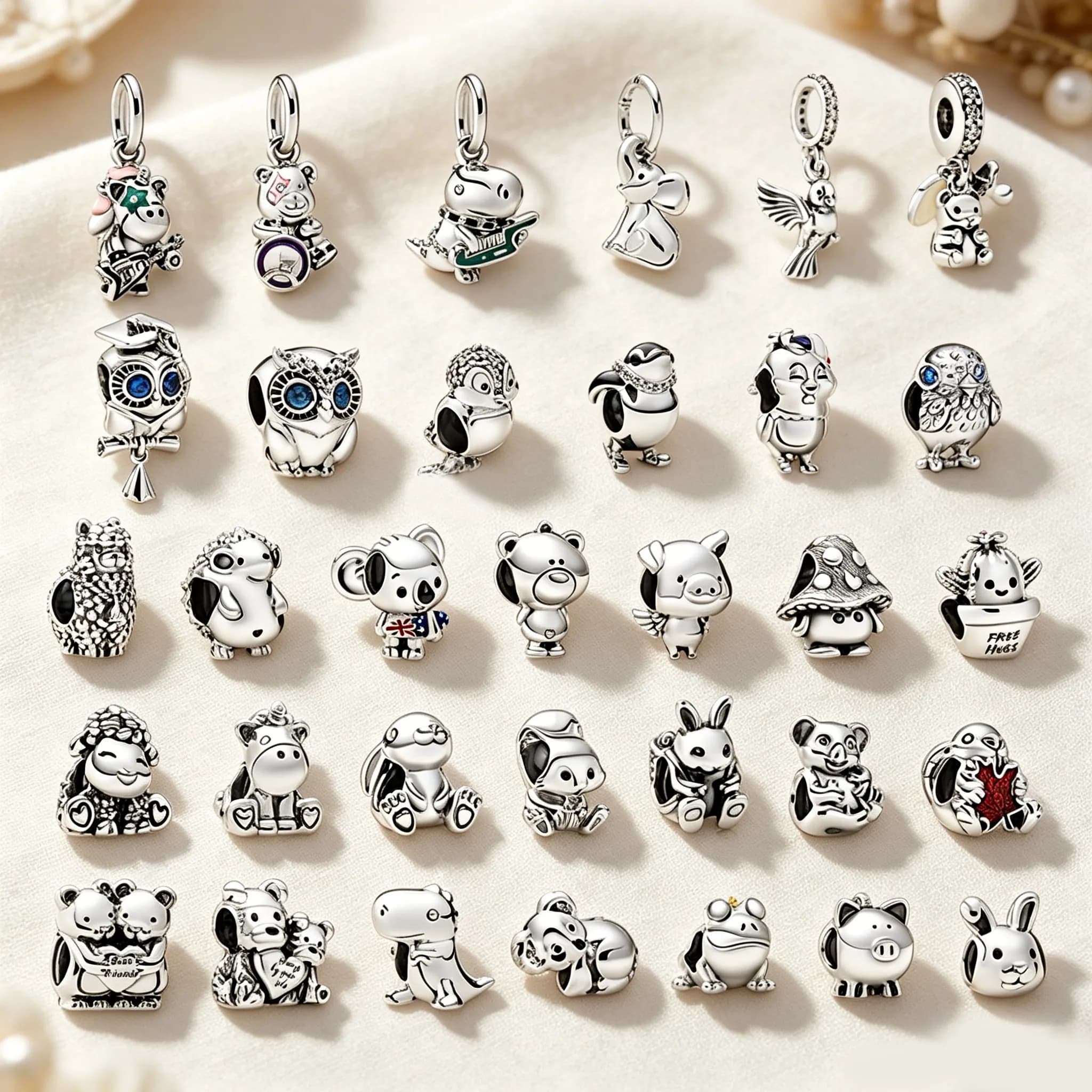 Ciondoli Charm Scintillanti a Forma di Animali Carini per Bracciali e Collane Originali in Argento, Perline per Gioielli Fai da Te, Regalo Donna
