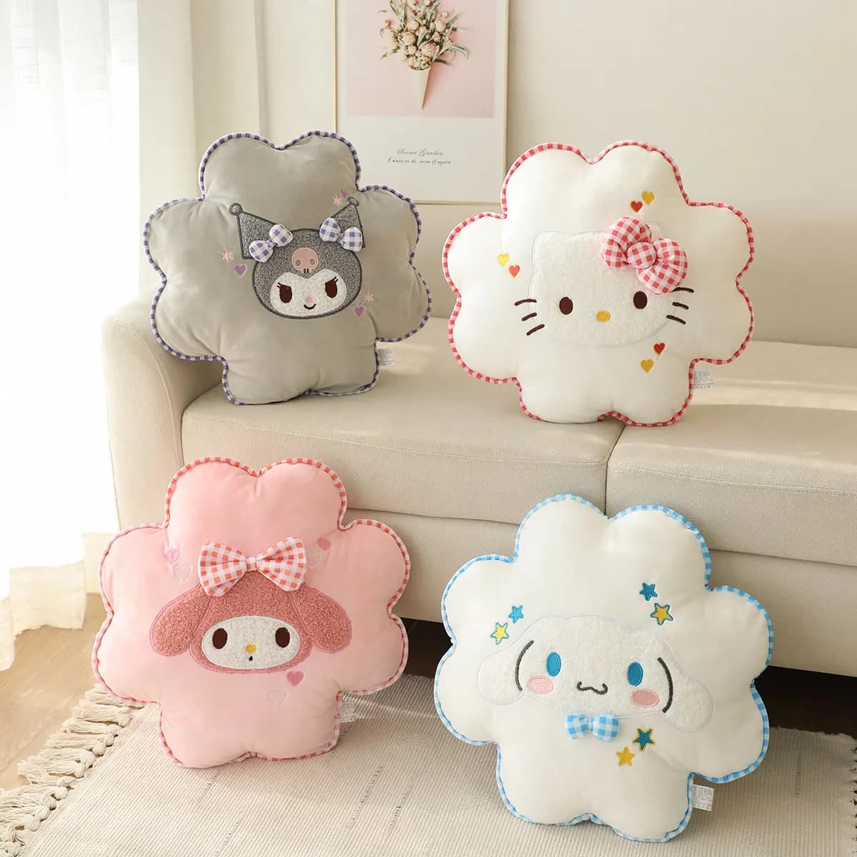 Cuscino Lombare Stile Giapponese Kuromi My Melody con Fiori, Cuscino Decorativo Cinnamoroll per Divano e Letto, Regalo per Ragazze
