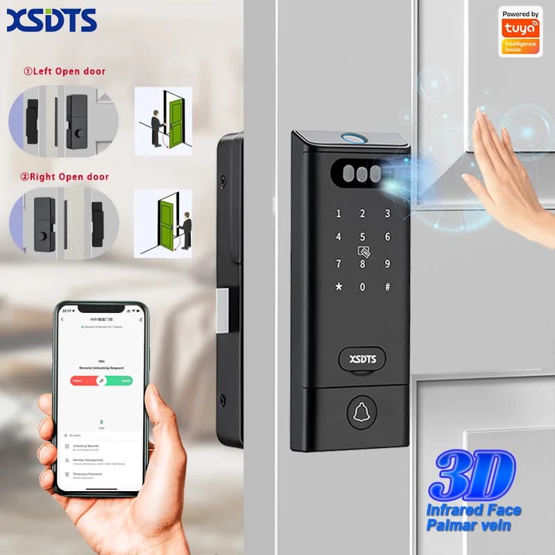 XSDTS 3D Riconoscimento facciale Palmar vein Smart Door Lock Tuya APP WIFI Chiave biometrica elettronica per impronte digitali Sblocco porta dell'ufficio