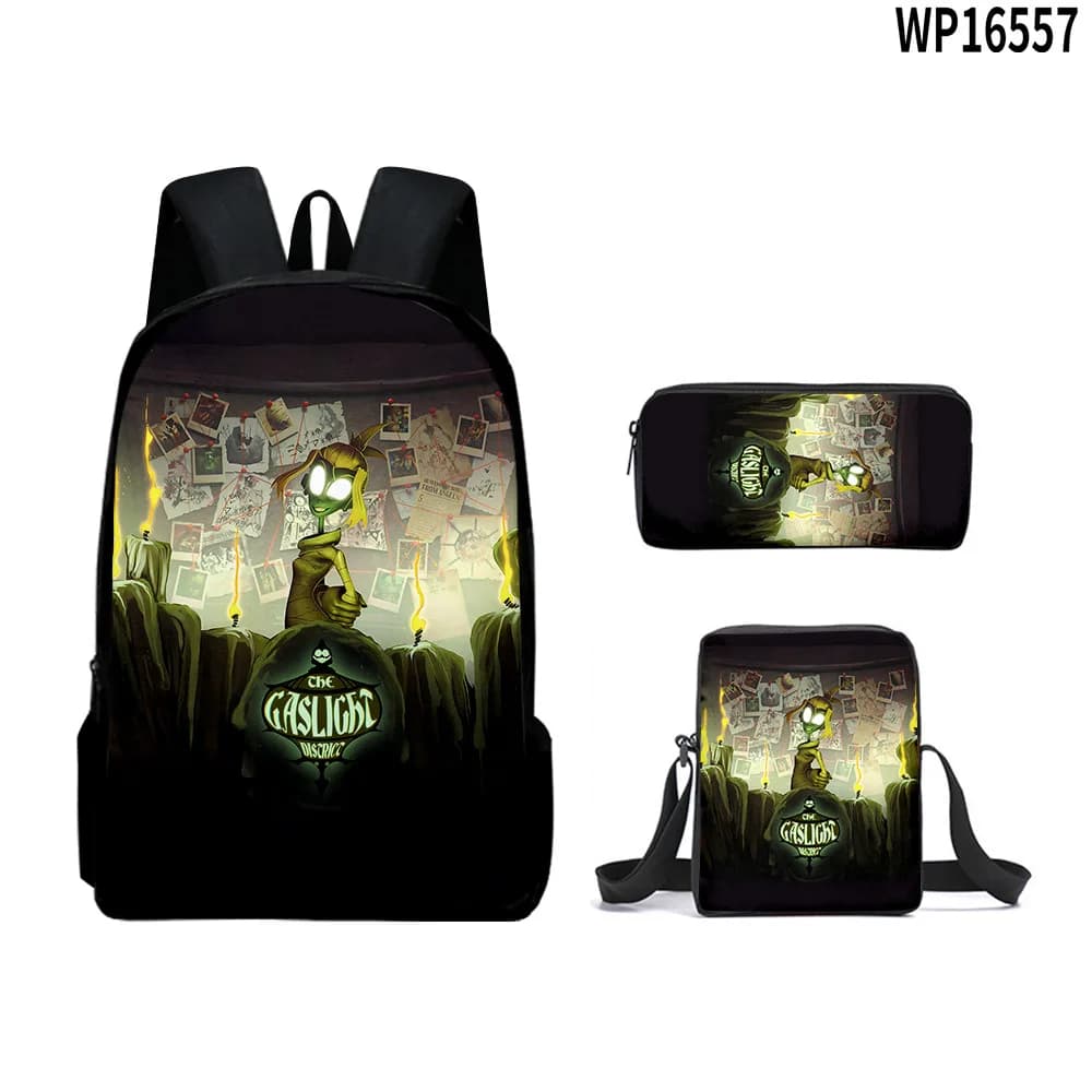 Cartoon The Gaslight District 3D Print 3pcs/Set pupil School Bags Laptop Daypack Backpack Inclined shoulder bag Pencil Case