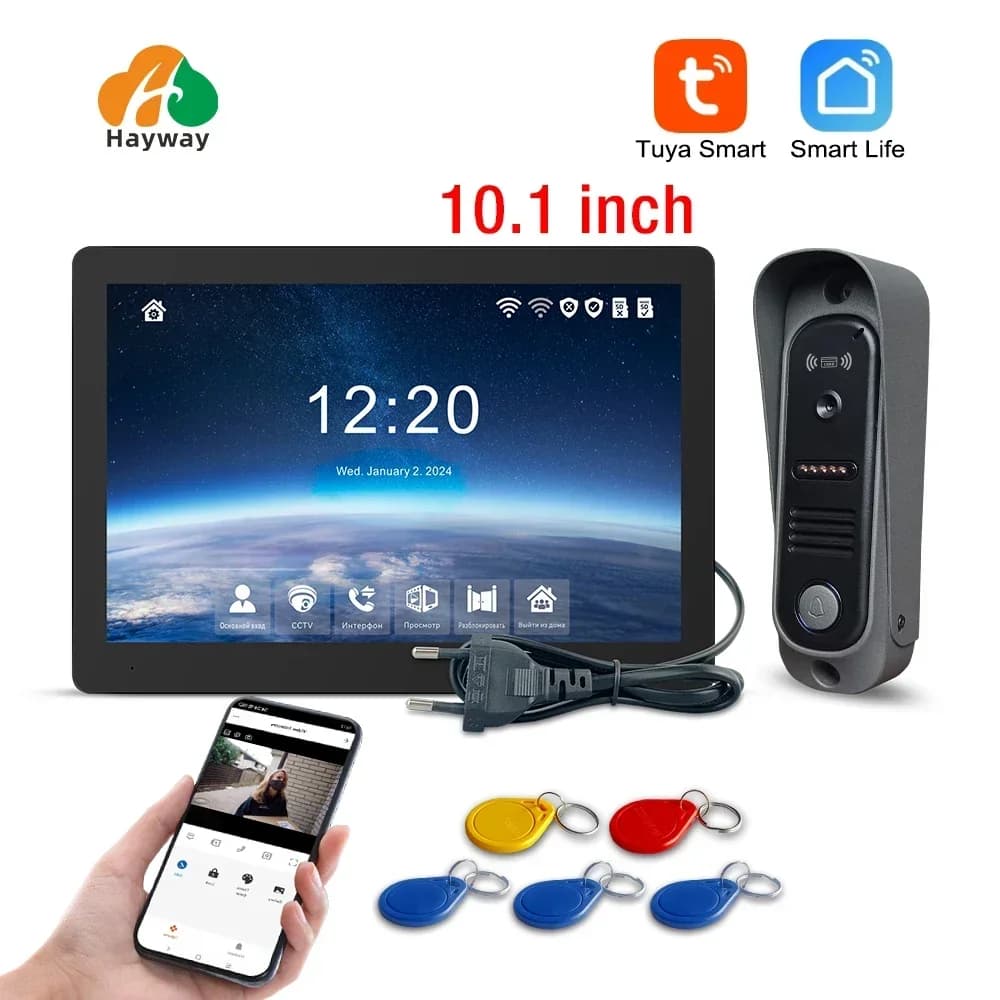 Hayway Tuya Wireless IPS 10 "Full Touch Screen 1080P Kit videocitofono con rilevamento mobile ID controllo accessi sblocco