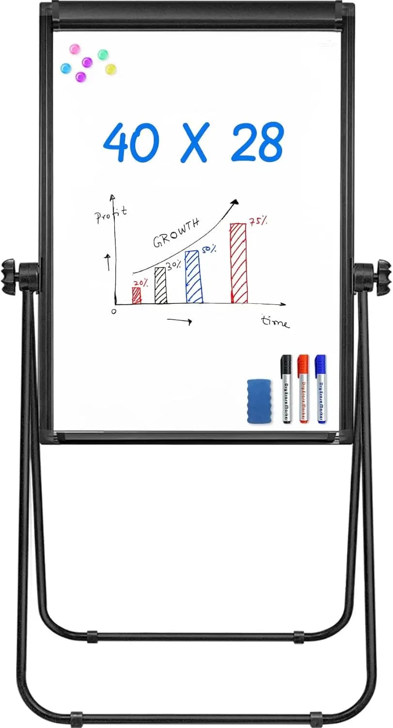 Lavagna Magnetica Cancellabile a Secco 40x28 con Supporto, Lavagna Portatile Bifacciale per Aula, Casa e Ufficio