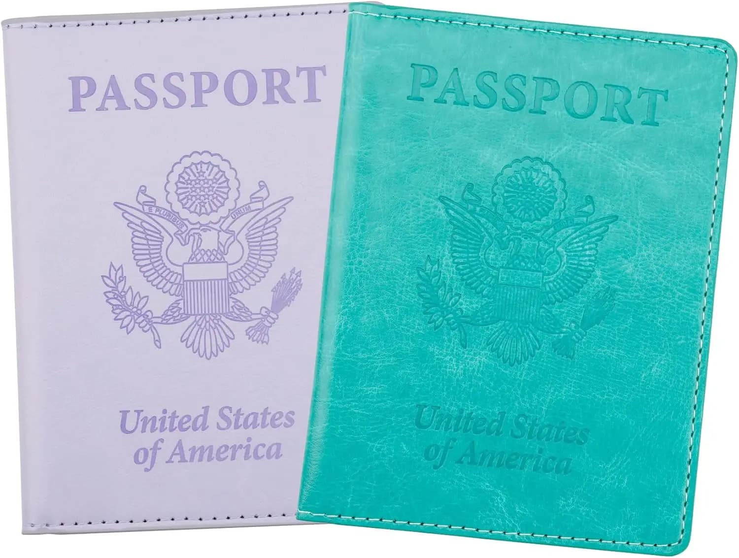 Porta passaporto in pelle viola chiaro e blu lago per donna, confezione da 2, protezione per portafoglio da viaggio, indispensabili per viaggi internazionali