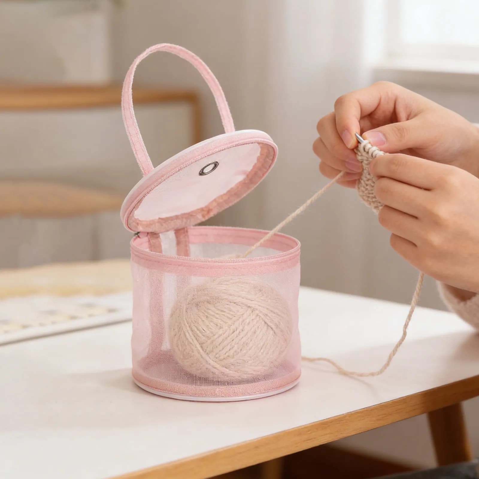 Borsa Portaoggetti per Lavori a Maglia e Uncinetto, Organizer Compatto e Leggero per Ganci, Ferri e Gomitoli, Portatile per Viaggi, Campeggio, Auto, Aereo