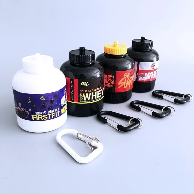 Mini portable bottle for protein powder with keychain, funnel for health, medicine container, small cup, to store outdoor sports