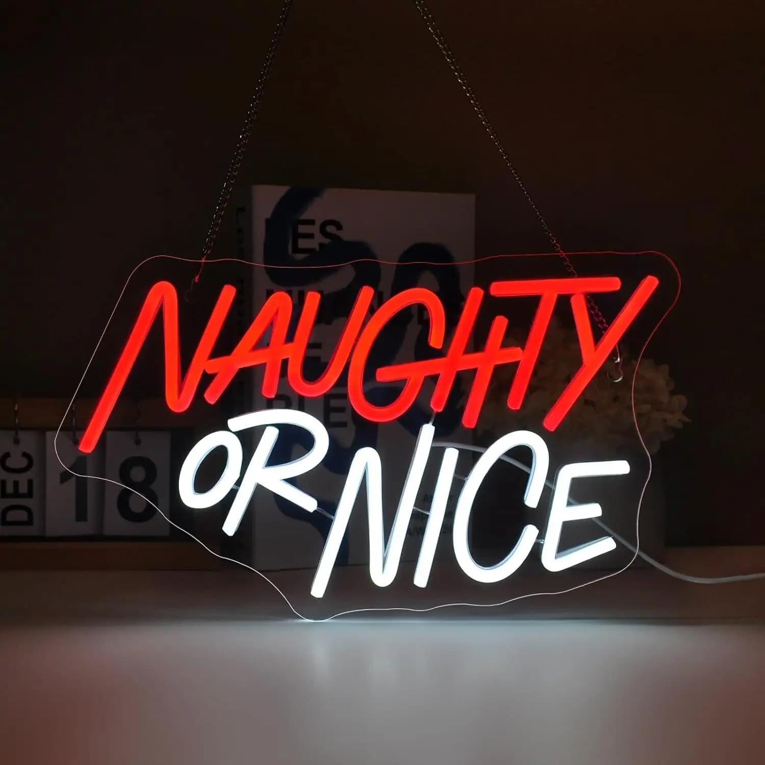 Insegna al neon Naughty or Nice, luce LED dimmerabile USB, decorazione per camera da letto, sala giochi, cameretta delle ragazze, regalo di Natale, luce notturna