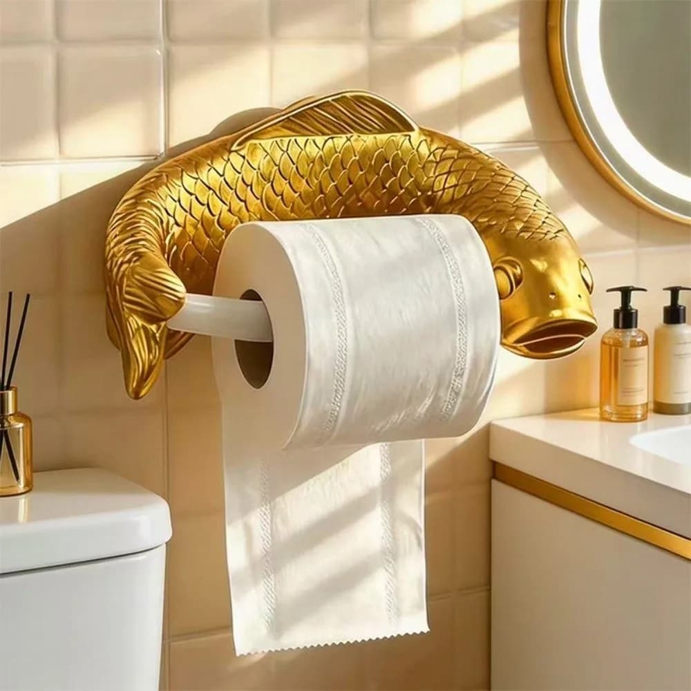 Portarotolo di Carta Igienica Golden Carp da Parete, Dispenser Vintage per Bagno, Impermeabile, in Plastica, Senza Foratura