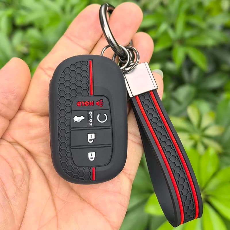 Silicone 5 Button Car Key Ring Chain Case Cover Holder Protector Shell For Honda Civic Accord Passport Pilot CRV 2021 2022 2023