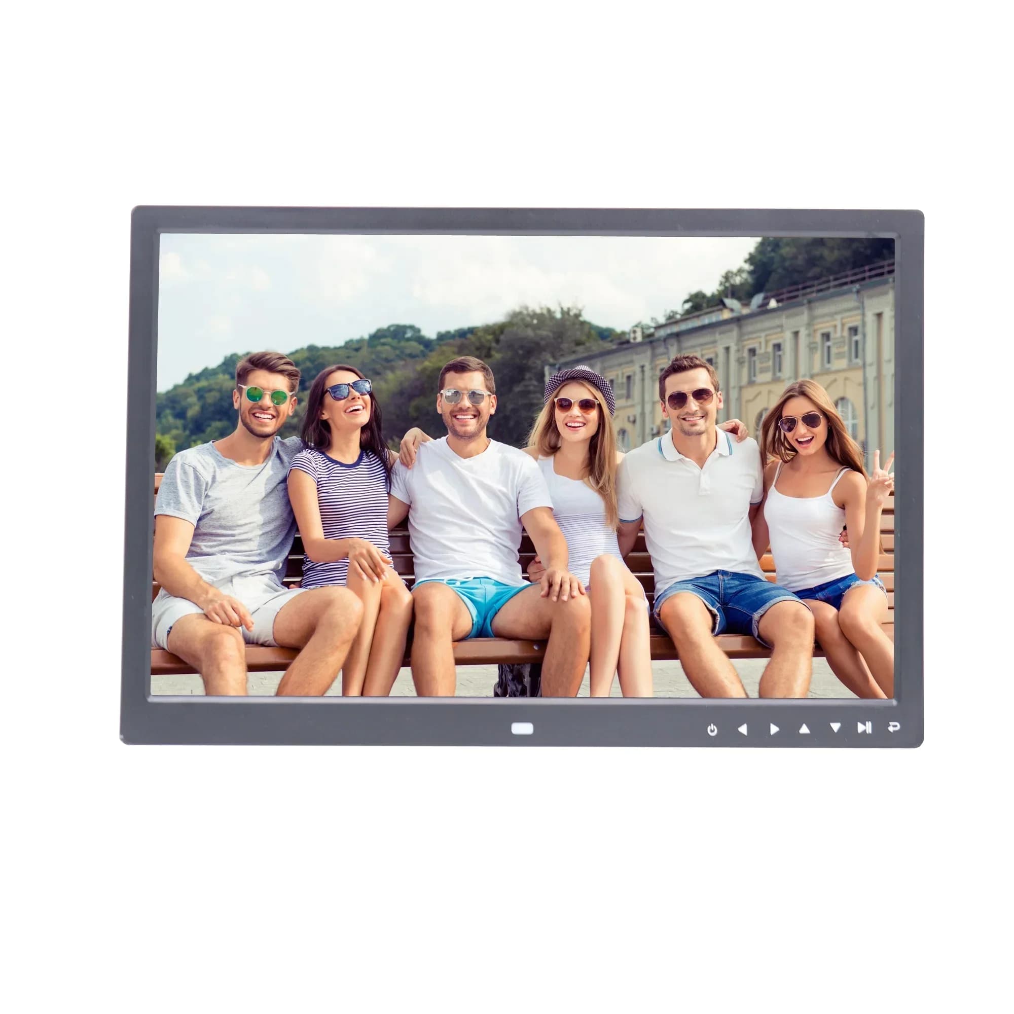 Cornice Digitale da 17 Pollici con Pulsanti Touch Frontali, Lettore di Foto e Video, Ingresso HD, Schermo Largo