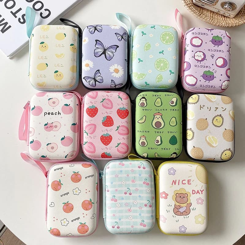 Nice cartoon fruit model headphones cable data bags holders magazine power bank rectangular bag with zip pocket
