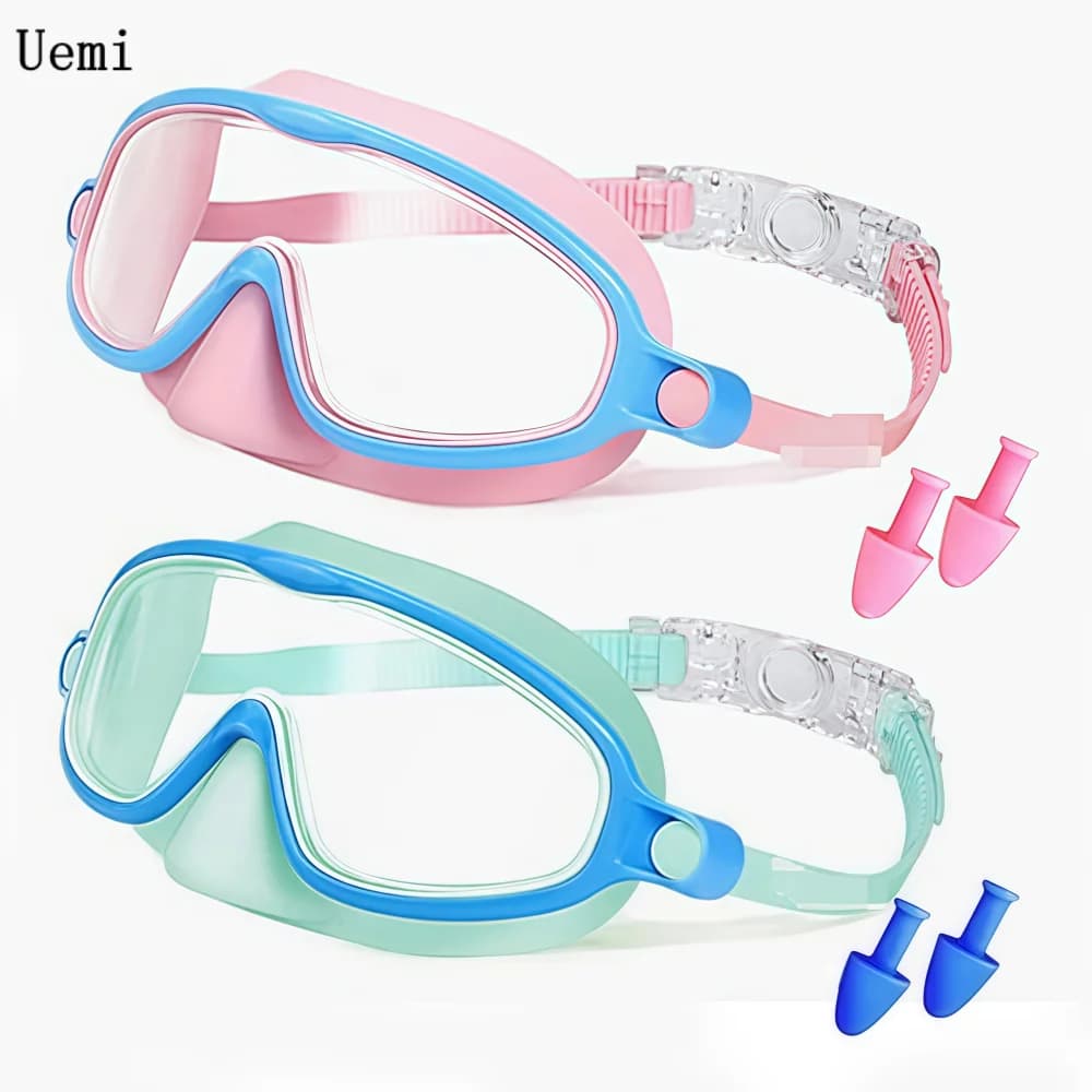 Kids Swimming Goggles with Nose Cover Wide View Diving Mask Anti-Fog UV Protection No Leak for Toddlers Aged 3-15
