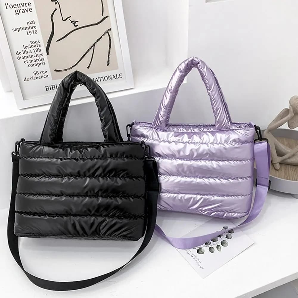 Borsa tote imbottita da donna Borsa imbottita trapuntata Borsa a tracolla imbottita in cotone leggero Imbottitura in piuma Borsa