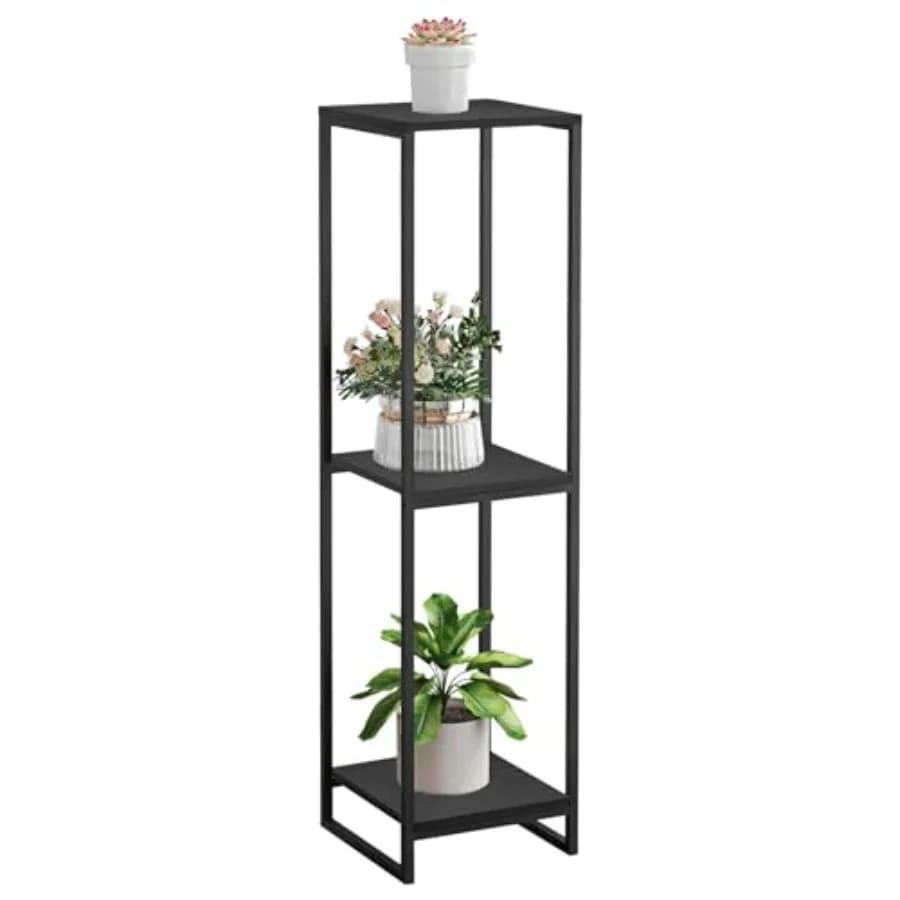 Supporto per Piante da Interno Alto 46 Pollici, Scaffale Moderno per Piante, Porta Vasi Angolare per Soggiorno, Balcone, Patio, Giardino, Nero
