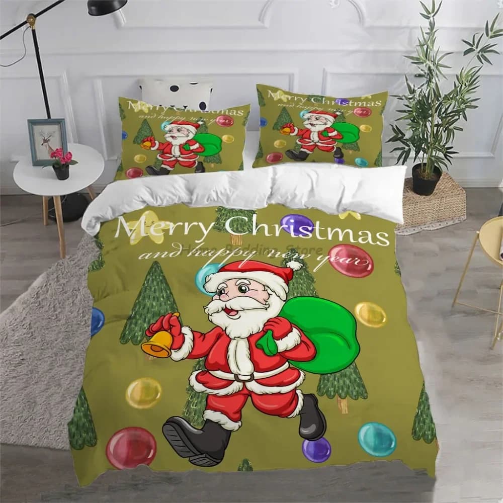 Set copripiumino felice anno nuovo, decorazione domestica morbida e traspirante Set di biancheria da letto di Babbo Natale renna di buon Natale