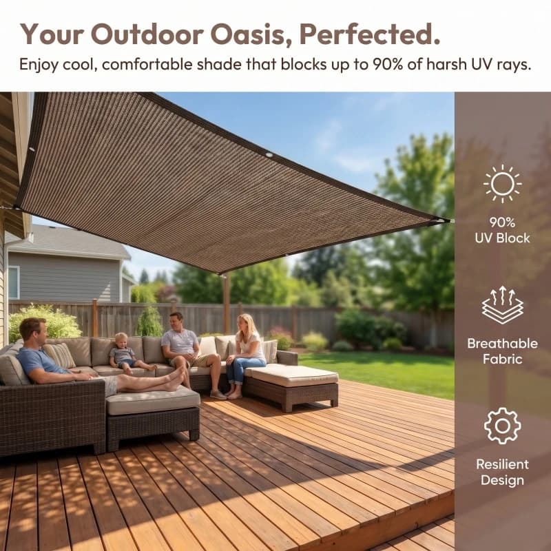 Tenda Parasole Marrone Resistente con Protezione UV - Rete Ombreggiante per Esterni - 1 Pezzo 3M x 4M Marrone per Sole, Picnic e Piscine