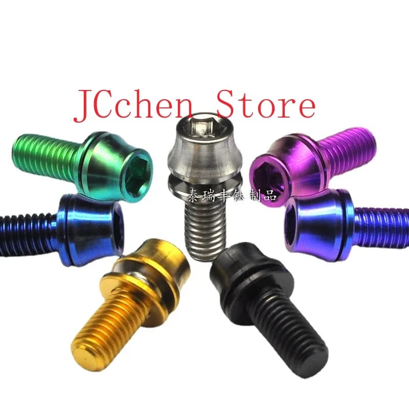 2 PZ M5x12mm 16mm Colored TC4 GR5 In Titanium Alloy Cone Head Bolts Screwed With Bicycle Kettle Washer