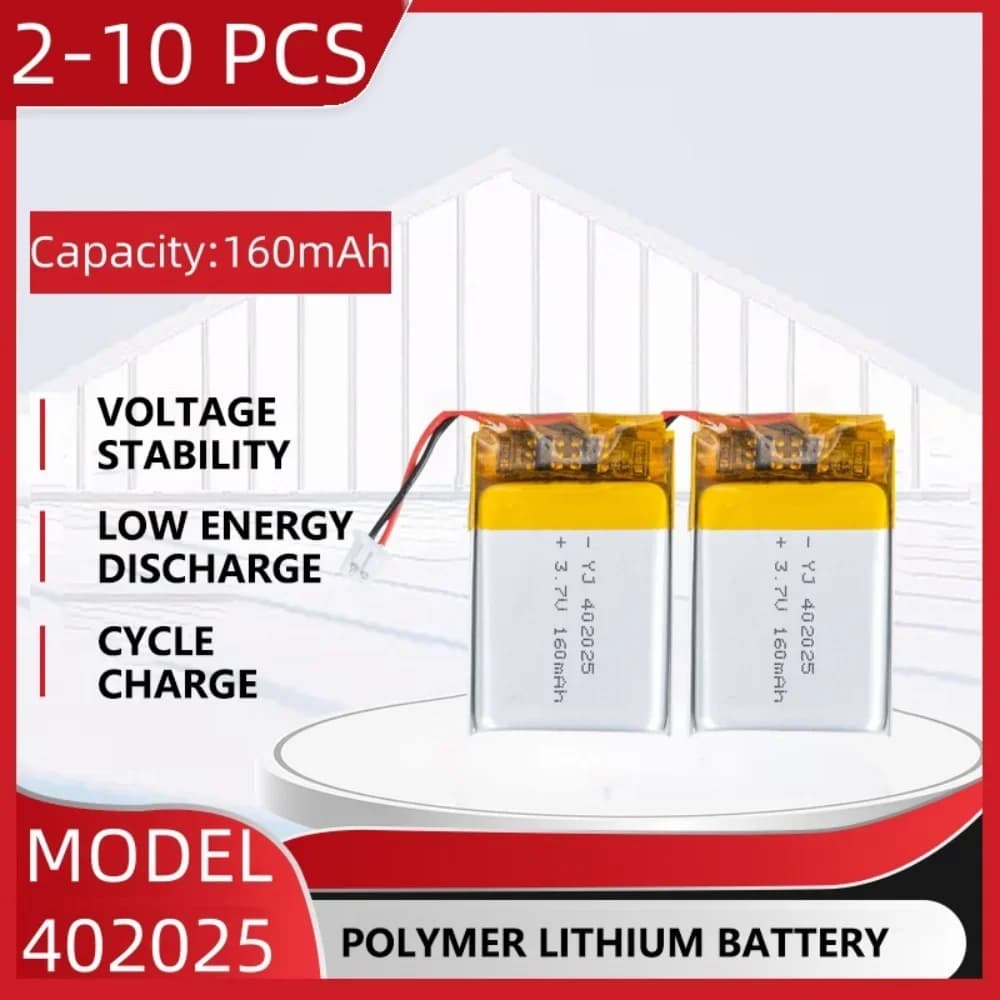 Batteria ricaricabile LiPo ai polimeri di litio da 3,7 V 160 mAh 402025 Per auricolare Bluetooth, strumento di bellezza, selfie stick, spray, ecc.