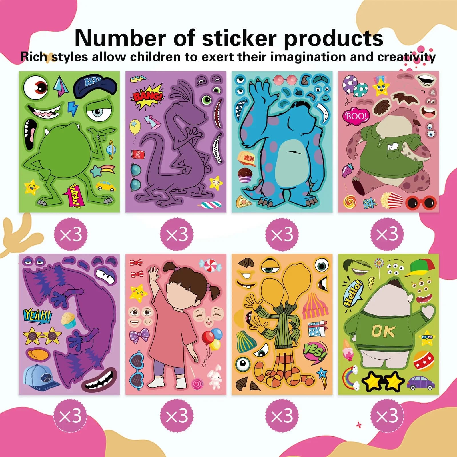 8/16 Fogli di Adesivi Puzzle Disney Monsters University, Decorazioni Fai-da-Te per Telefono, Laptop, Valigie, Skateboard, Graffiti, Divertenti come Regalo