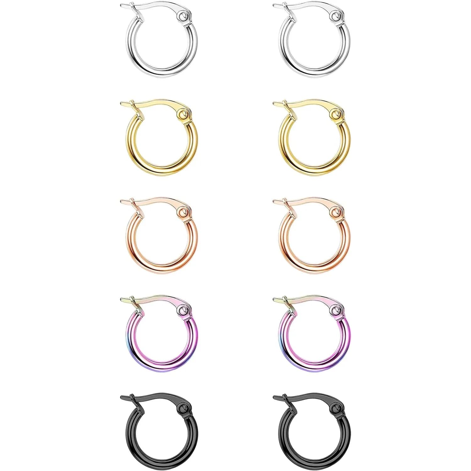 5 paia di orecchini a cerchio colorati orecchini a cerchio in acciaio chirurgico per donna uomo orecchini Huggie carini gioiello penetrante 10mm/15mm/20mm/25mm