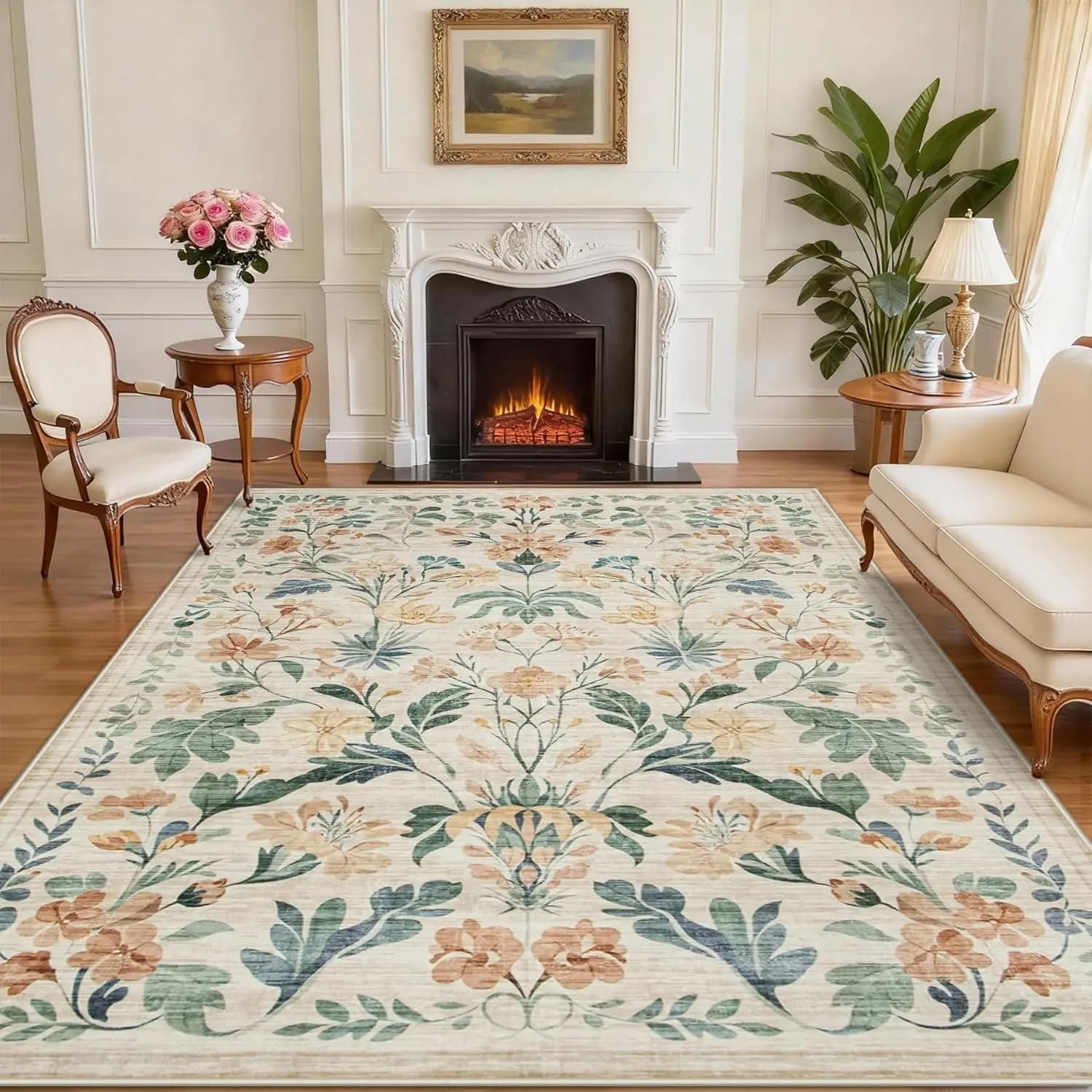 8x10 Washable Carpet: Soft Boho Floral Carpet for Living Room, Bedroom, Dining Room