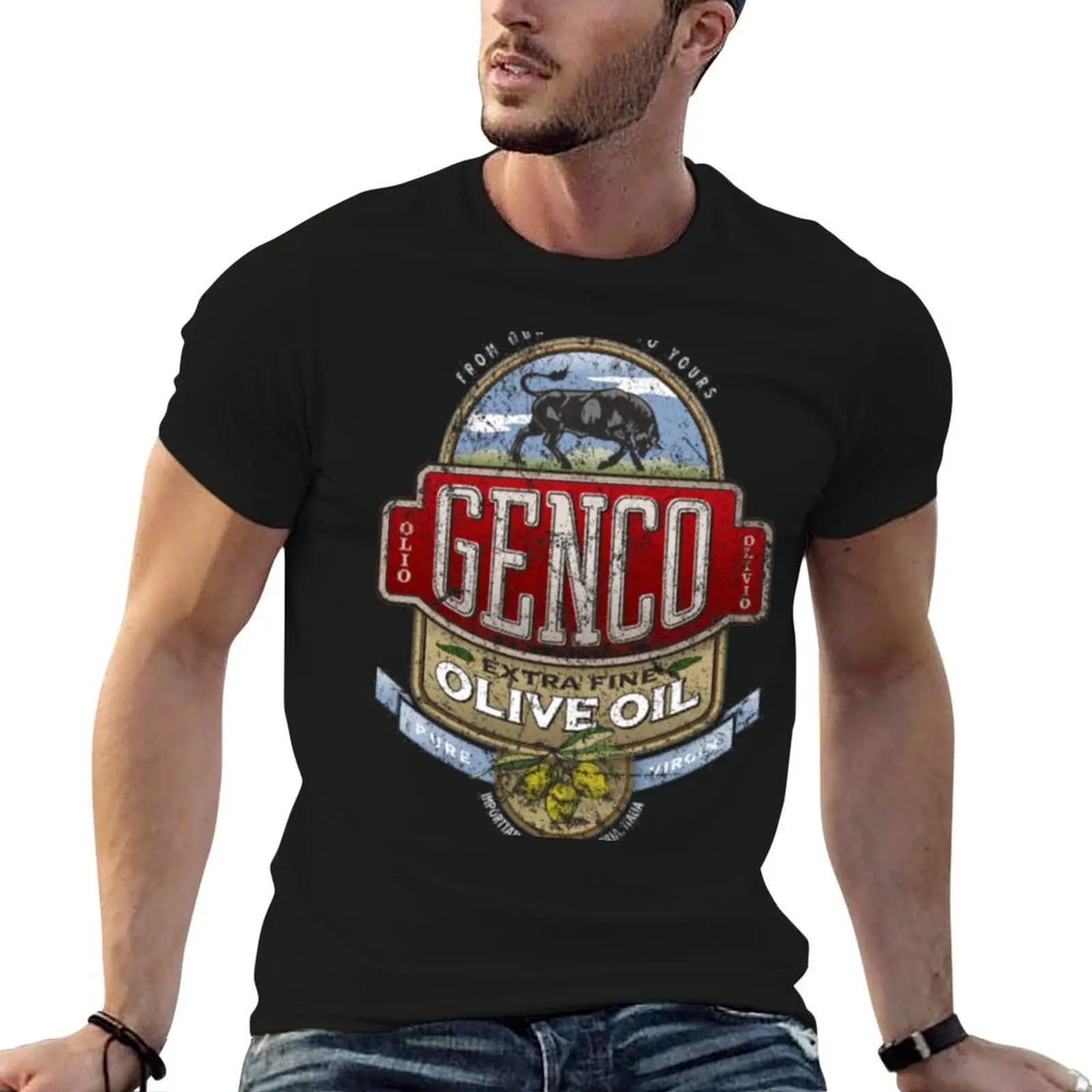 T-shirt GENCO OLIVE OIL da uomo in cotone essenziale, t-shirt da uomo tinta unita