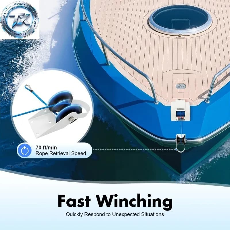 45lbs Capacity Anchor Winch | 70ft/min Retrieval | 700lbs Rope Strength,Saltwater Marine Boat Electric Anchor Winch