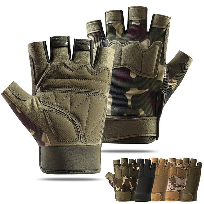 Half-Finger Paratrooper Gloves Men Women Breathable Acrylic Camo Hook Loop Adjustable Wrist Cycling Outdoor Gym AntiSlip Durable