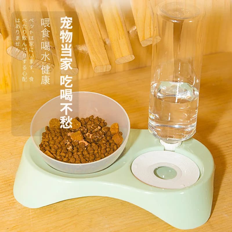 Ciotola per gatti integrata con dispenser automatico di acqua e cibo, ciotola per animali domestici, utensili per alimenti per animali, dispenser di acqua per animali domestici.