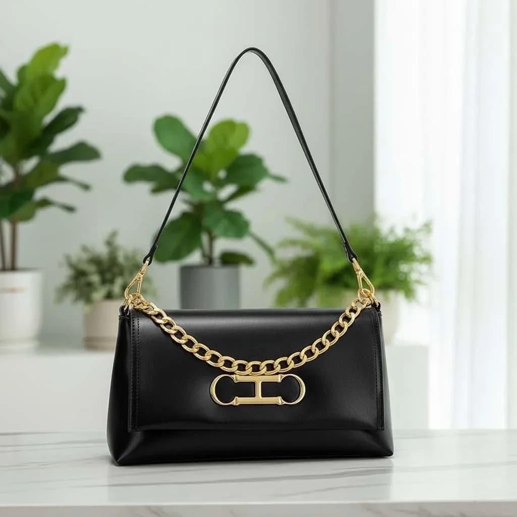 Borsa a Tracolla in Pelle di Lusso con Goffratura Premium, Catena Metallica Lucida, Cerniera Liscia, Tracolla Staccabile, Versatile nel Utilizzo