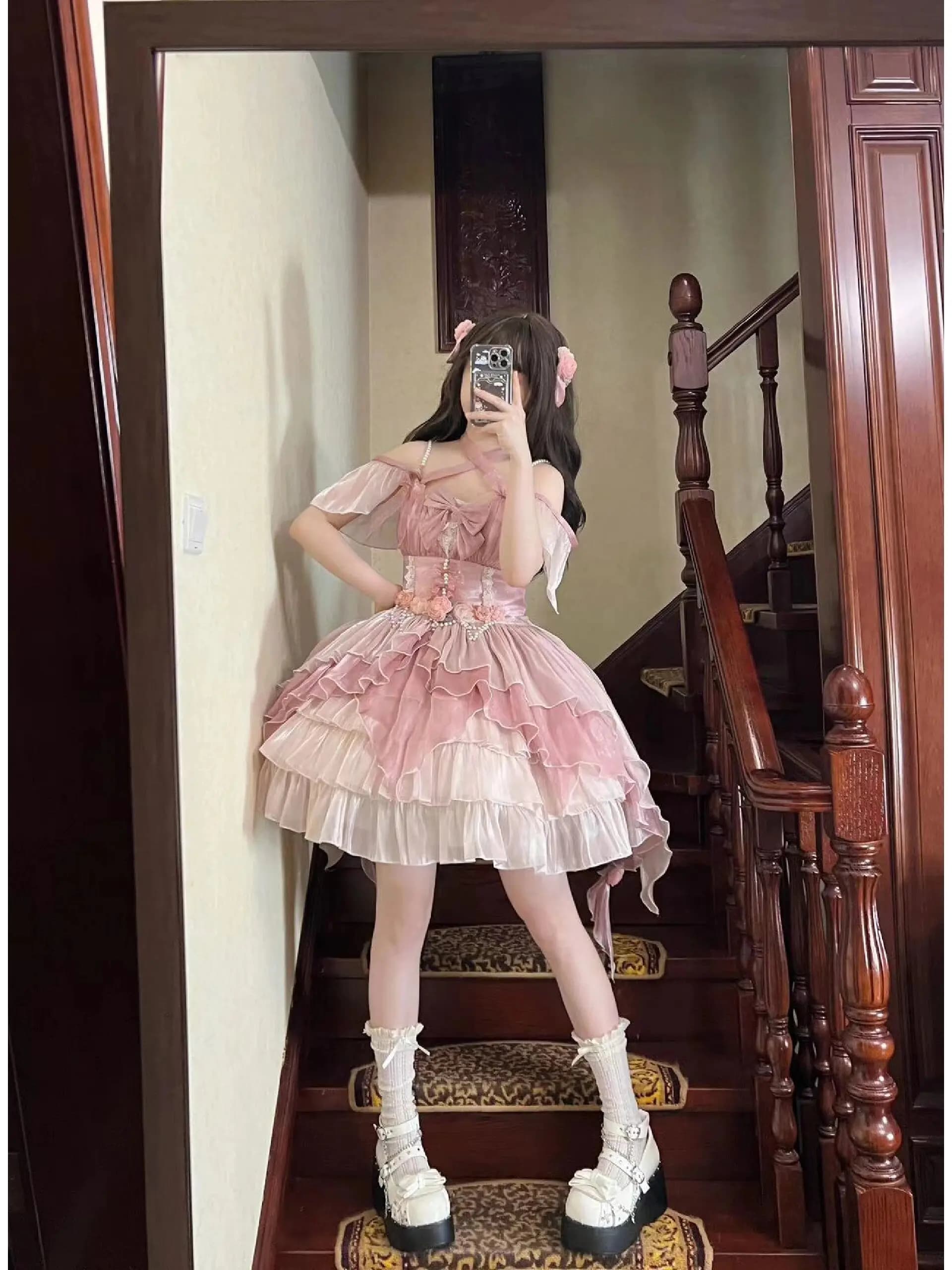 Abito da sposa stile principessa rosa, gonna Lolita JSK, abito a coda di fenicottero per giovani donne, nuovo arrivo estivo, taglie plus
