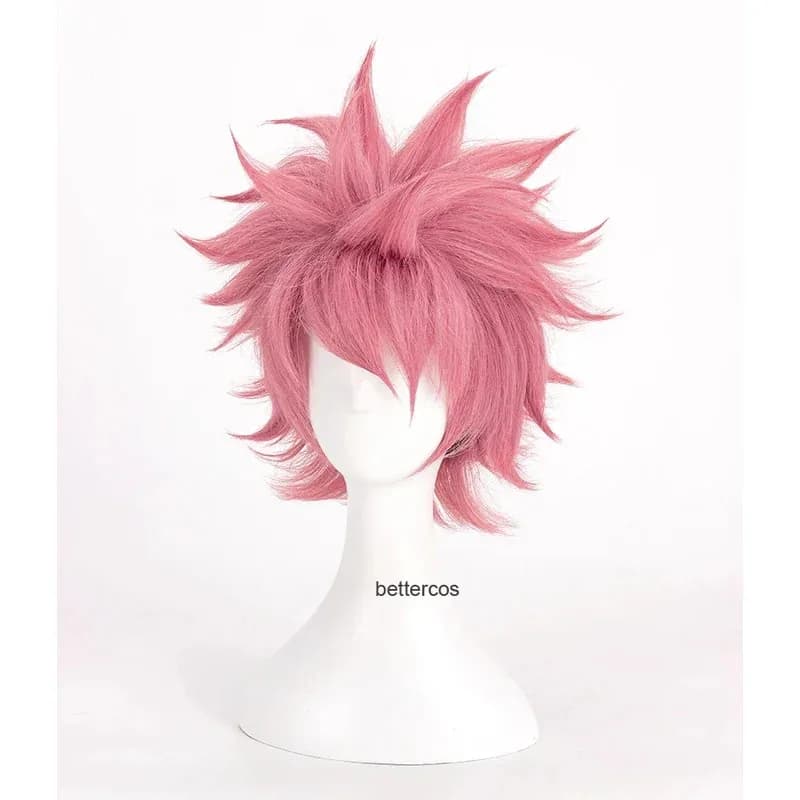 Etherious Natsu Dragneel Parrucche Cosplay Corti Rosa Shaggy a strati Capelli sintetici resistenti al calore + Parrucca Capb;4.f'7;j,3'