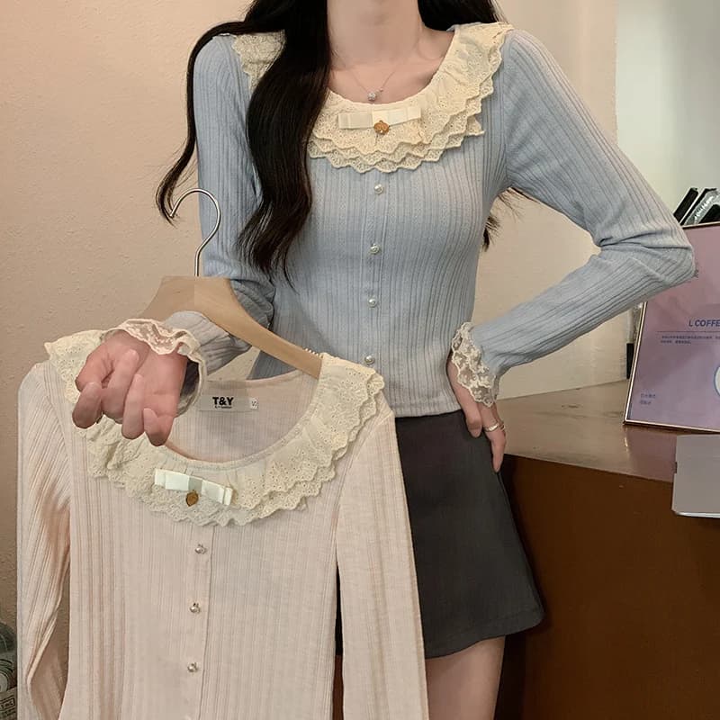 Women's T-shirt Spring Autumn 2026 New, Sweet and Carin, in Sweat, Fitted, with Round Neck and Long Sleeves