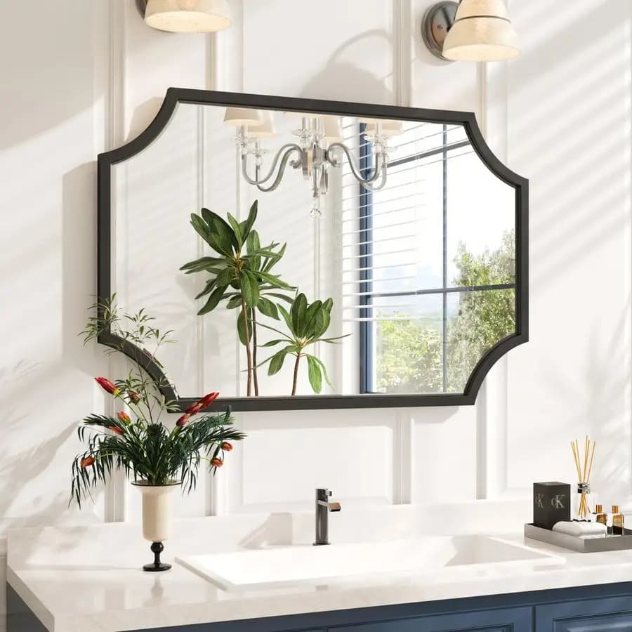 Specchio da bagno nero smerlato da parete, specchio nero 24x36 Specchio decorativo da parete Specchio con cornice artistica smussato per Master Bath H