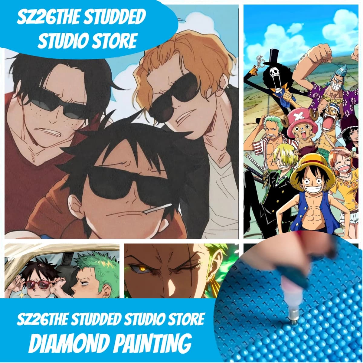 Sz26 The Studded Anime One Piece Straw Hat Pirates Wanted Poster 5D Diamond Painting Full Drill DIY Rhinestone Embroidery
