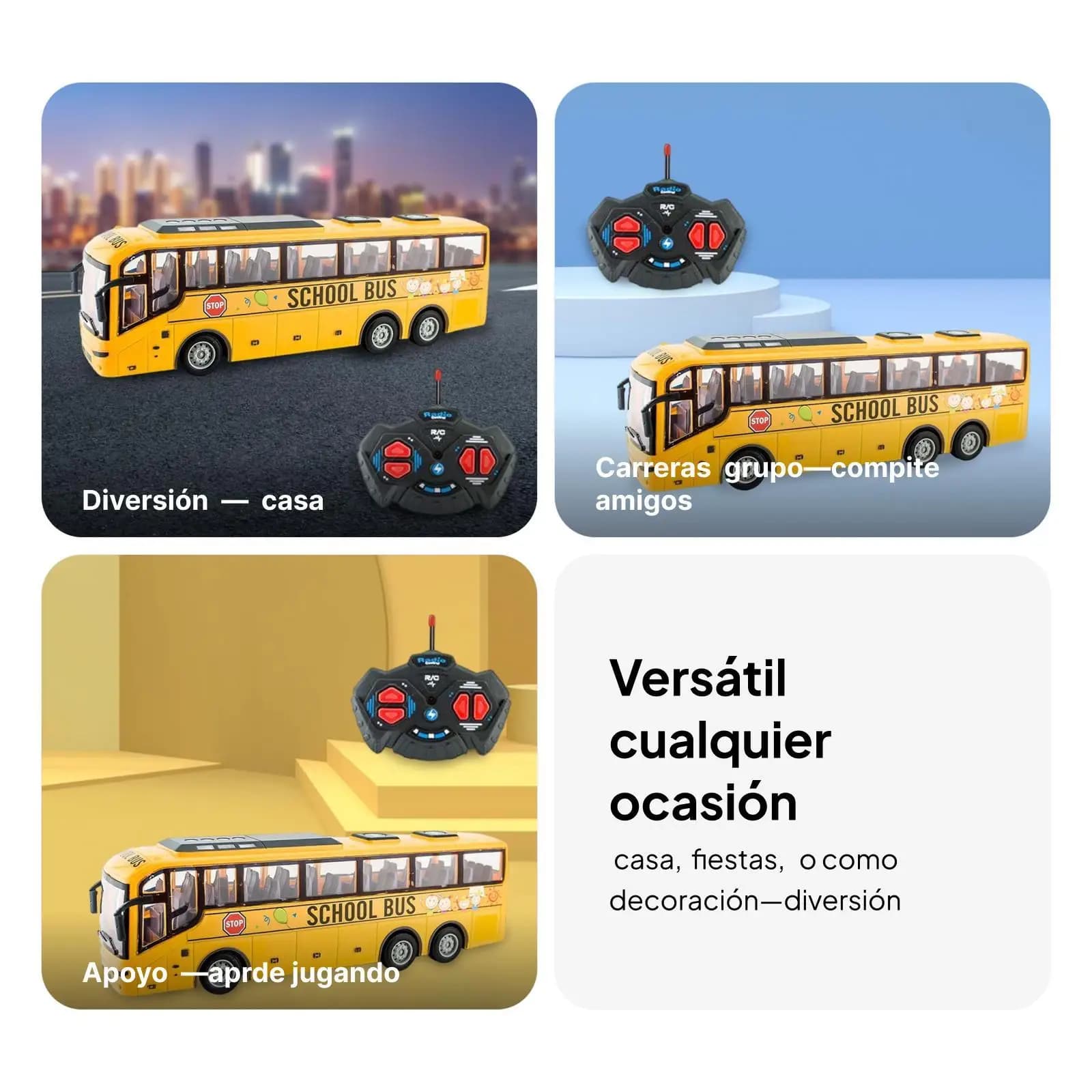 Autobus telecomandato con luci LED per bambini, regali di compleanno