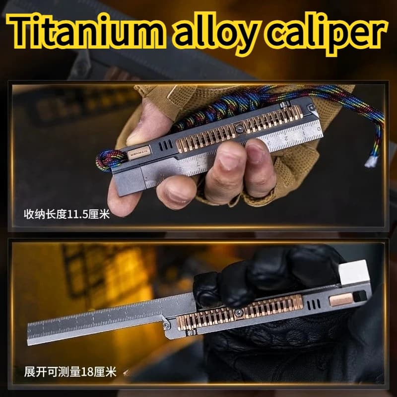 High-end Titanium Alloy CNC Ruler Multifunctional Creative Stretchable Caliper Metal Toy Portable Outdoor EDC Tool