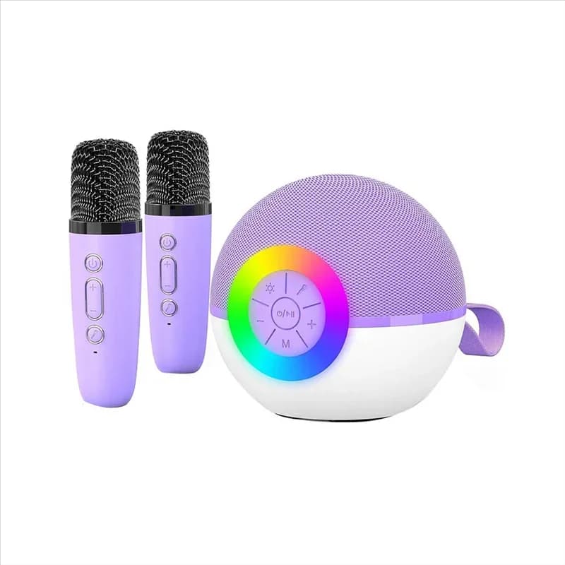 Mini macchina per karaoke con 2 microfoni, canzone per microfono Bluetooth portatile con luce a LED, regalo di compleanno di Natale per bambini