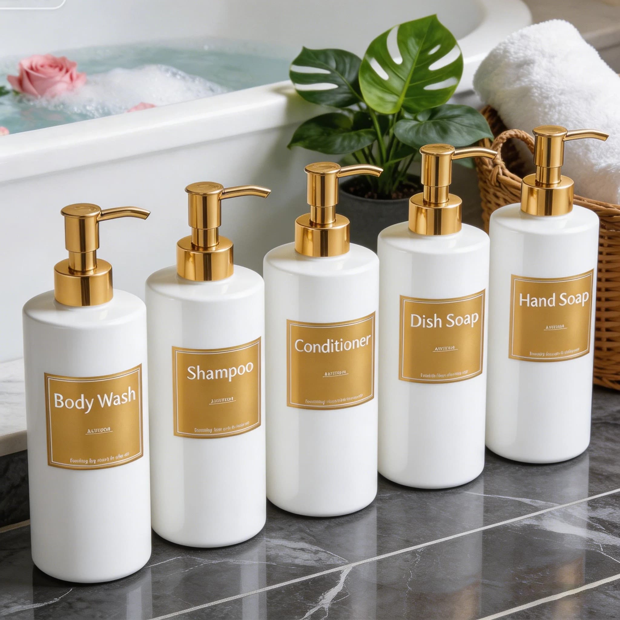 Bathroom Kitchen Soap Dispenser, Refillable Pump Bottles, Elegant Vanity Decor to Storage Shampoo Conditioner Hand and Dish Soap