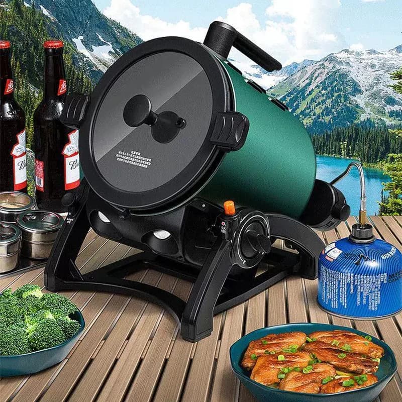 Fornello Portatile da Esterno, Fornello da Campeggio, Fornello a Gas, Fornello Automatico da Picnic, 360 ° Friggitrice Automatica, Rivestimento Interno Antiaderente