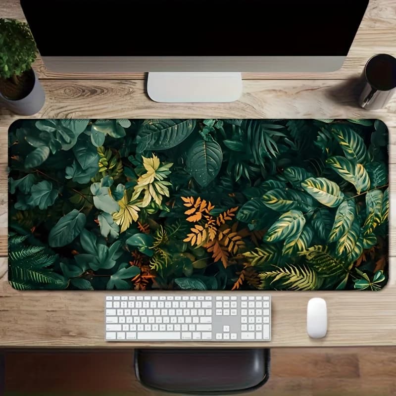 Tappetino da Scrivania con Foglie di Giungla Tropicale, Extra Large, Antiscivolo, in Gomma, per Gaming e Decorazione Ufficio