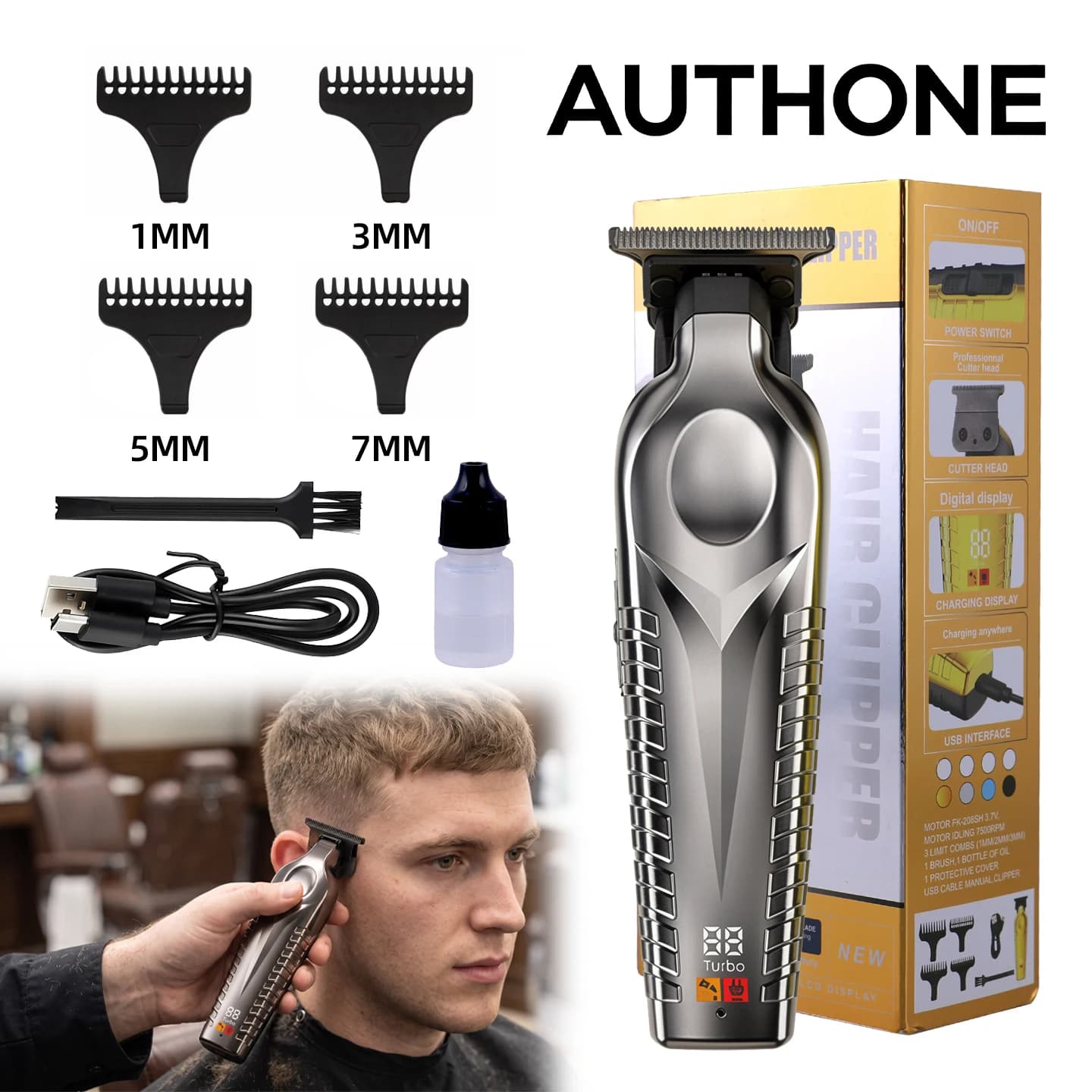 AUTHONE 2026 New Professional Hair Clipper Rechargeable Electric Trimmer For Men Beard Cutting Machine Haircut Machine