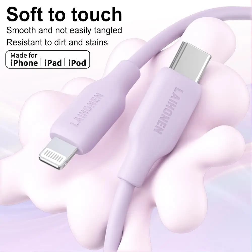 Cavo di ricarica rapida LAIHONEN da USB C a Lightning, in silicone flessibile e resistente, per iPhone 13 12 11 Pro Max X XS XR iPad
